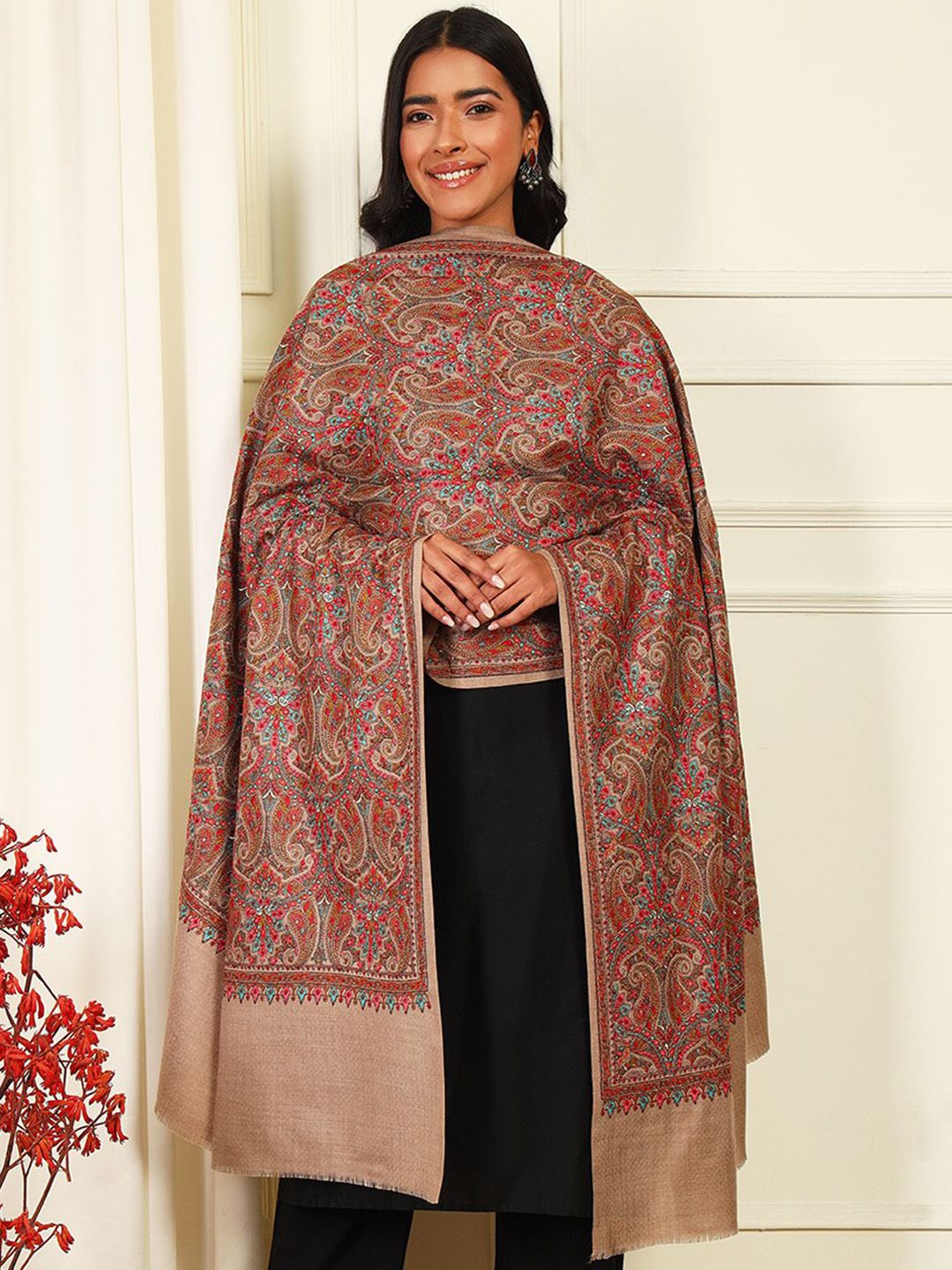 Dhiyona PA Paisley Embroidered Woollen Silk Shawl