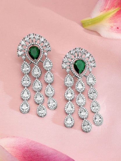 Dhiyona RJ Women's Silver-Plated EmeraldGreen & White CubicZirconia Multilayer Luxurious Jewellery Set