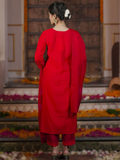 Women Embroidered Regular Sequined Kurta with Trousers & With Dupatta