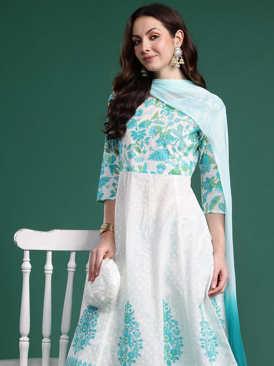 Dhiyona IE Women Floral Printed Regular Pure Cotton Kurta Set