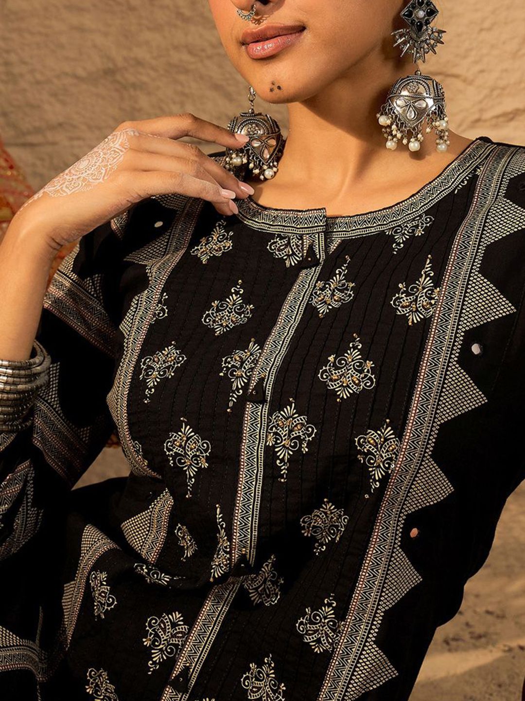 Ethnic Motifs Printed Pure Cotton Straight Kurta With Trousers