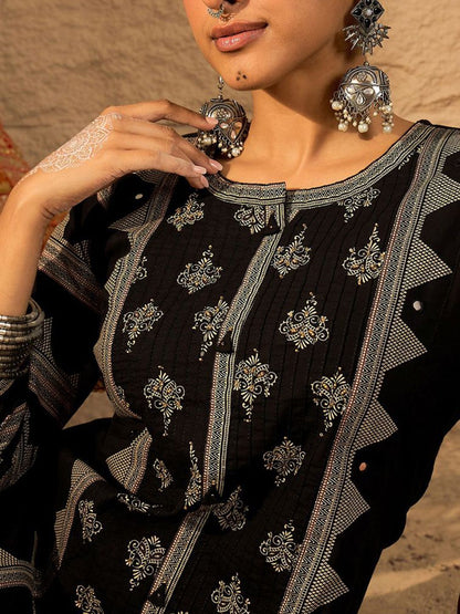 Ethnic Motifs Printed Pure Cotton Straight Kurta With Trousers