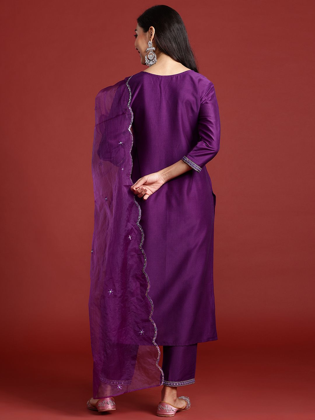 Ethnic Motifs Yoke Design Thread Work Kurta With Trousers & Dupatta