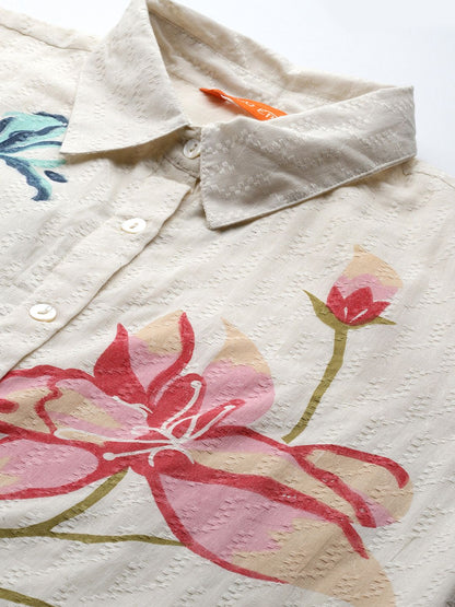 Dhiyona IE Floral Printed Pure Cotton Kurti with Trousers