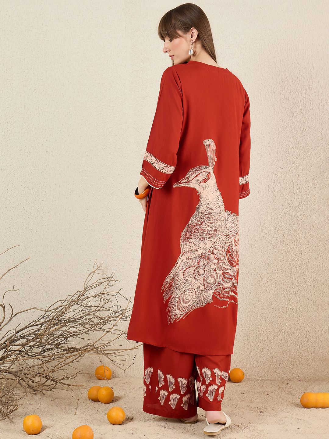 Women Ethnic Motifs Printed Regular Thread Work Kurta with Palazzos