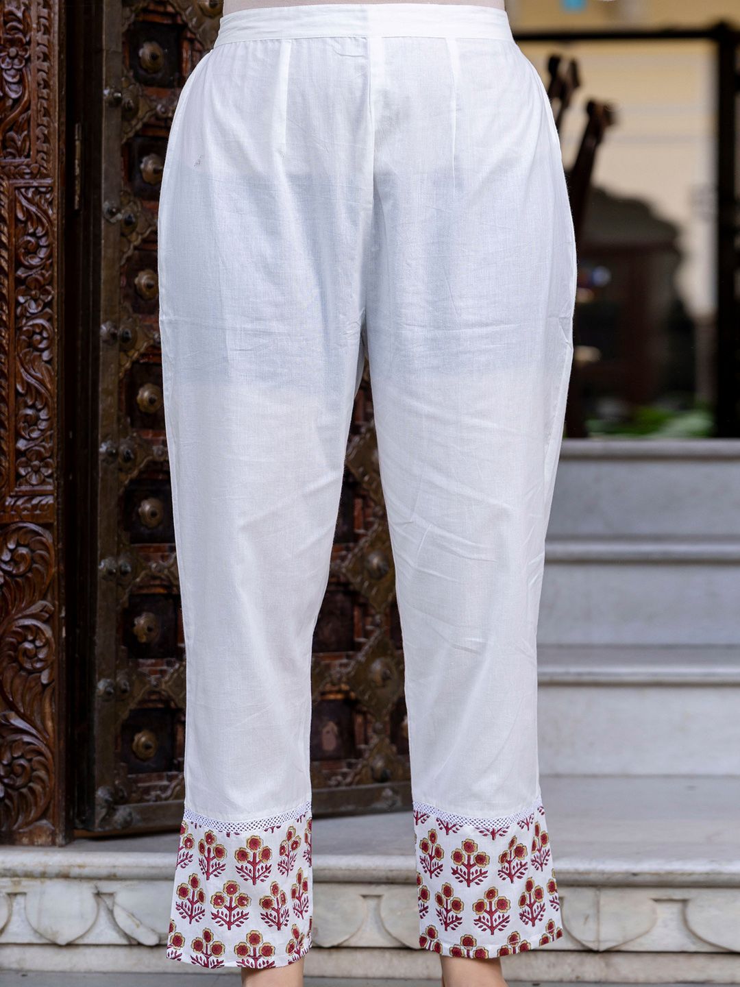 Floral Printed Empire Pure Cotton A-Line Kurta With Trousers & Dupatta