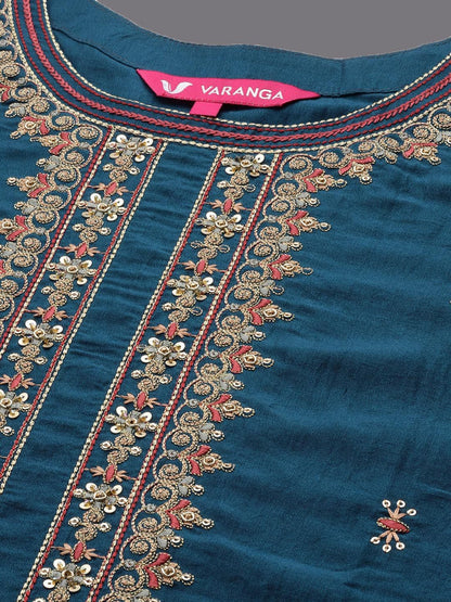 Dhiyona VA Women'sEthnic Motifs Thread Embroidered Sequinned Kurta with Sharara & Dupatta