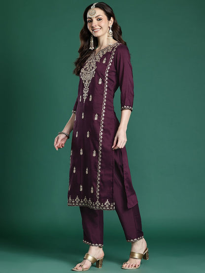 Dhiyona IE Ethnic Motifs Embroidered Gotta Patti Kurta with Trousers & With Dupatta