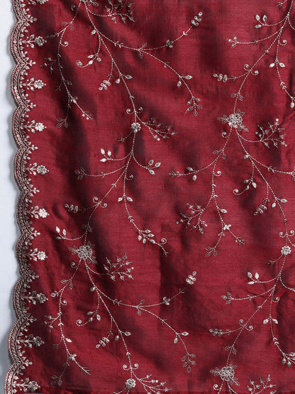 Floral Embroidered Sequinned Kurta with Trousers & With Dupatta