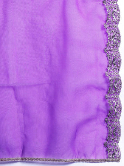 Dhiyona IE Floral Embroidered Sequinned Liva Kurta with Trousers & With Dupatta