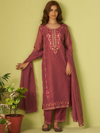 Women Floral Embroidered Kurta with Trousers & Dupatta