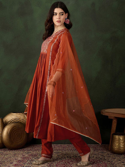 Dhiyona SN Women's Embroidered Kurta & Trouser With Dupatta Kurta Set
