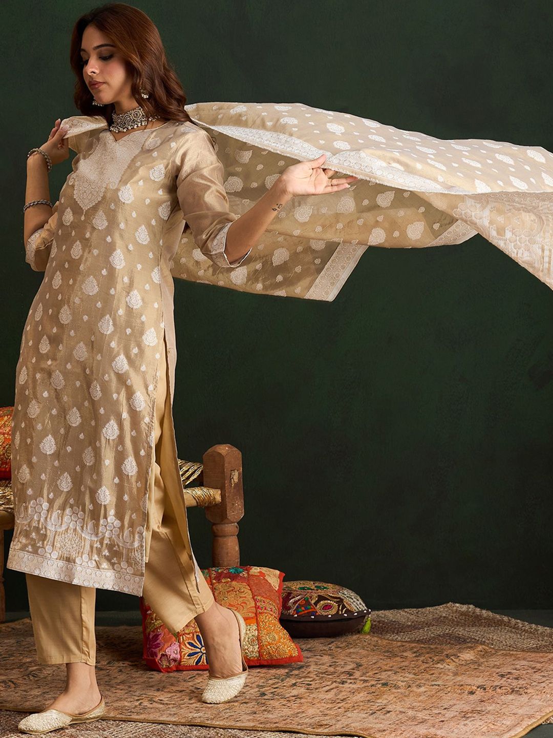 Women Regular Kurta with Trousers & With Dupatta