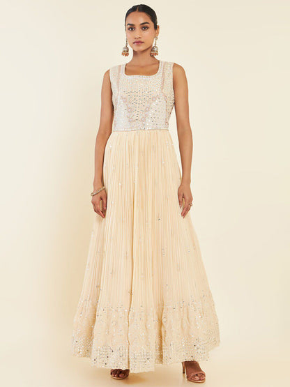 Dhiyona SO Women's Ethnic Motif Embroidered Mirror Work Anarkali Kurta With Churidar & Dupatta