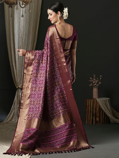 Women's Silk Blend Purple Woven Design Designer Saree With Blouse Piece