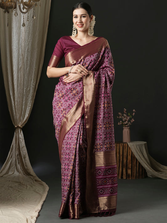 Women's Silk Blend Purple Woven Design Designer Saree With Blouse Piece