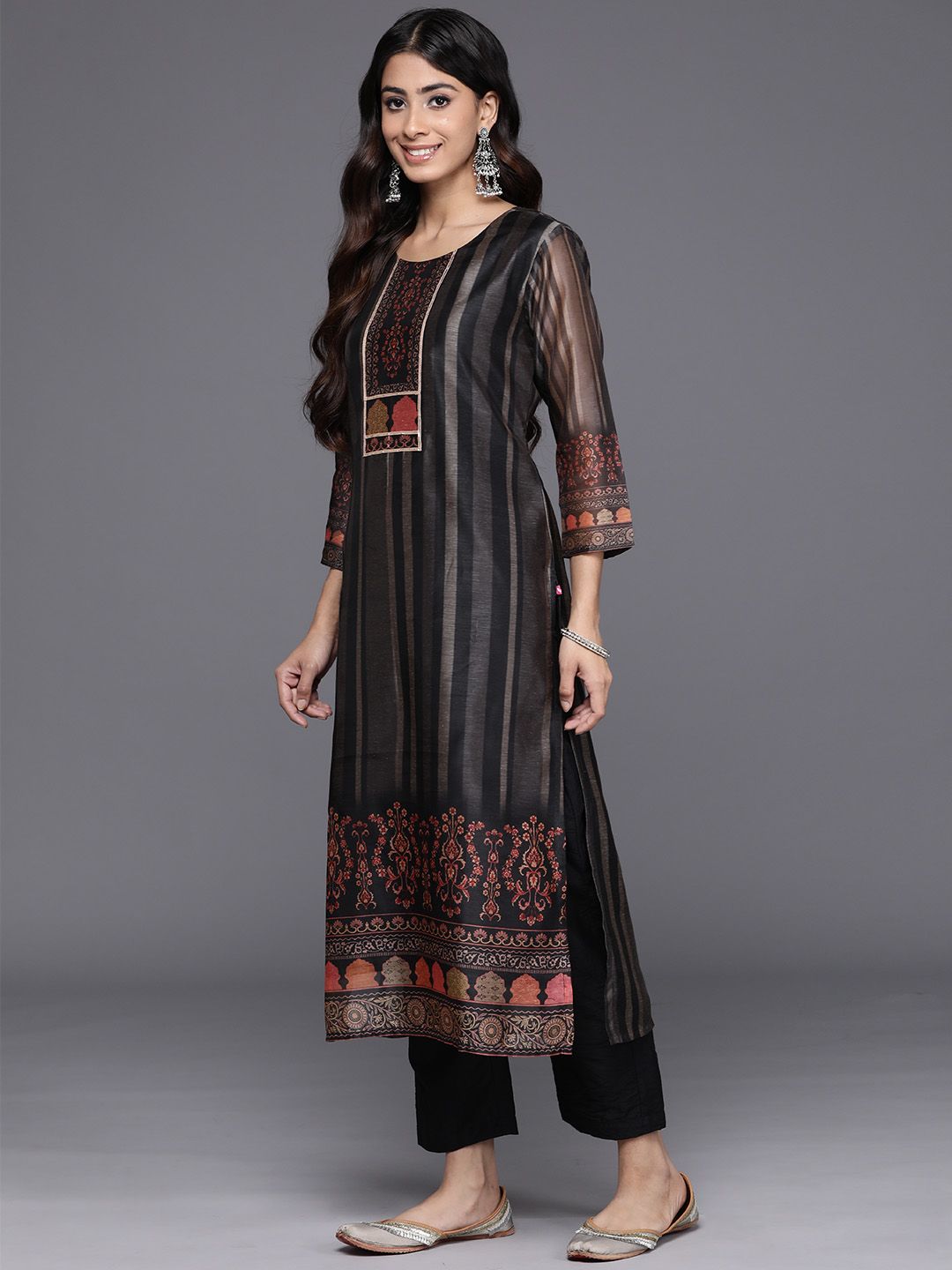 Dhiyona VA Women'sEthnic Motifs Printed Regular Chanderi Silk Kurta with Trousers & With Dupatta