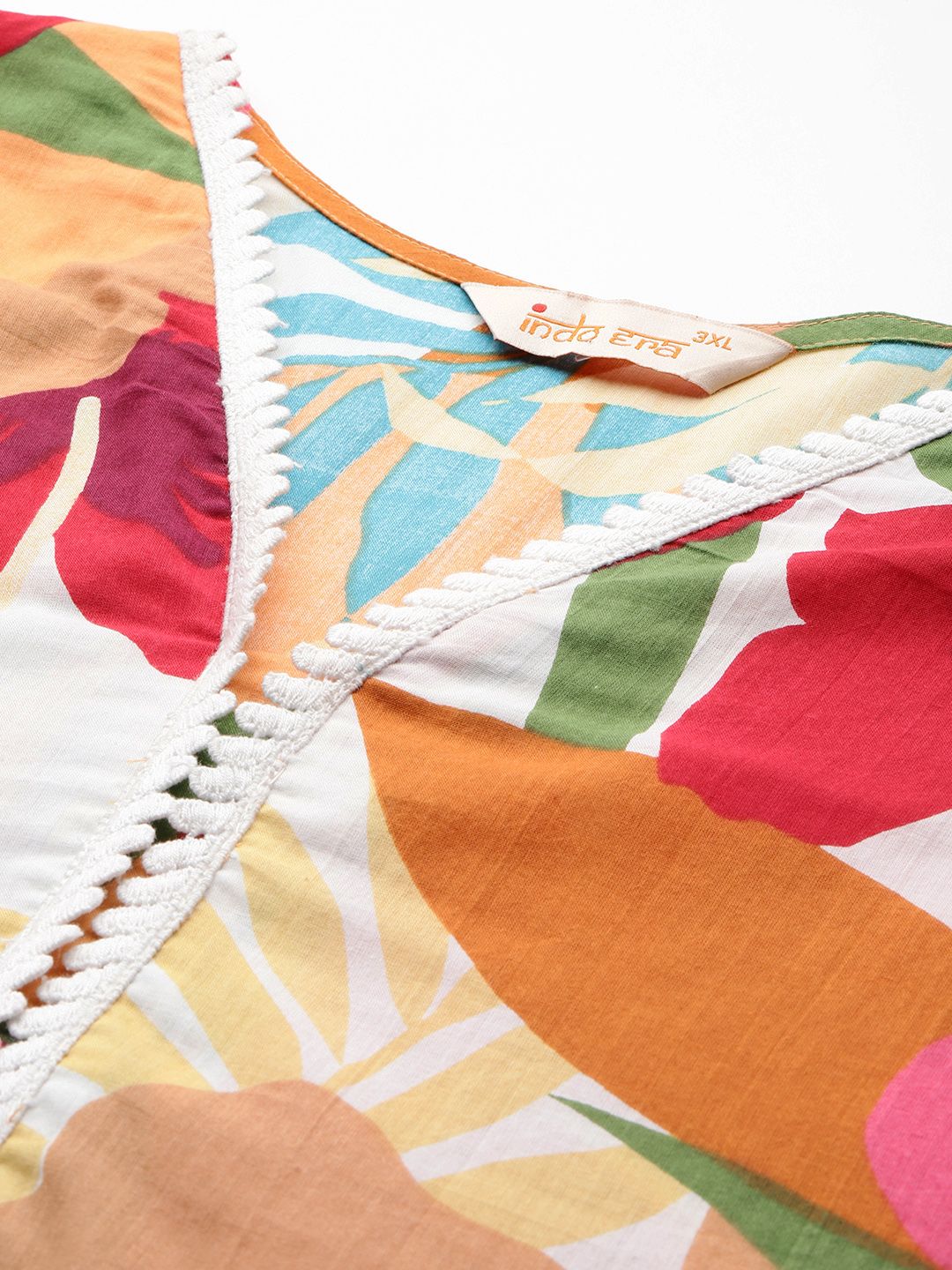 Dhiyona IE Plus Size Floral Printed Pure Cotton Kurta with Trousers