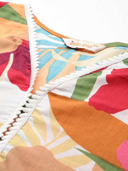 Dhiyona IE Plus Size Floral Printed Pure Cotton Kurta with Trousers