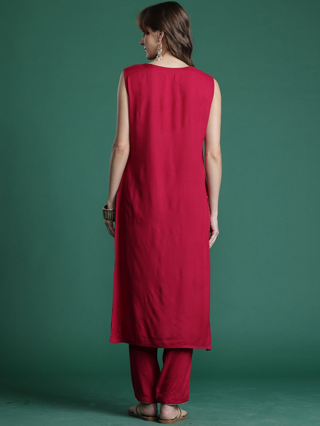 Dhiyona IE Self Designed Round Neck Straight Top With Trousers Co-Ords