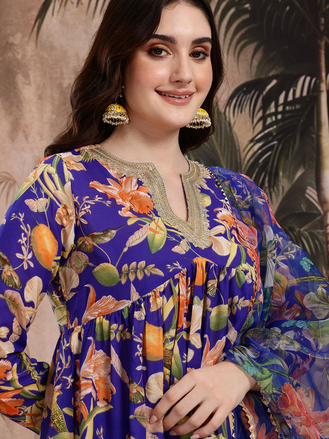 Dhiyona SN Women's Floral Print Empire Kurta with Sharara & Dupatta