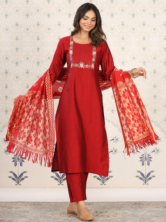 Dhiyona OD  Floral Yoke Design Kurta With Trousers & Dupatta