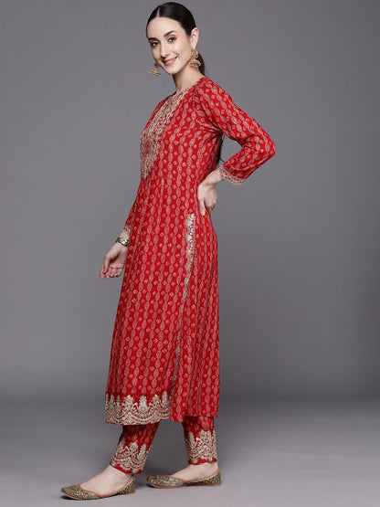 Ethnic Motifs Printed Regular Sequinned Kurta With Trousers & Dupatta