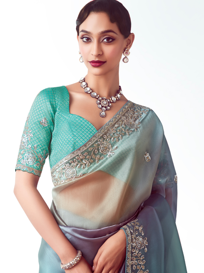 Dhiyona KM Women Blue Silk Saree
