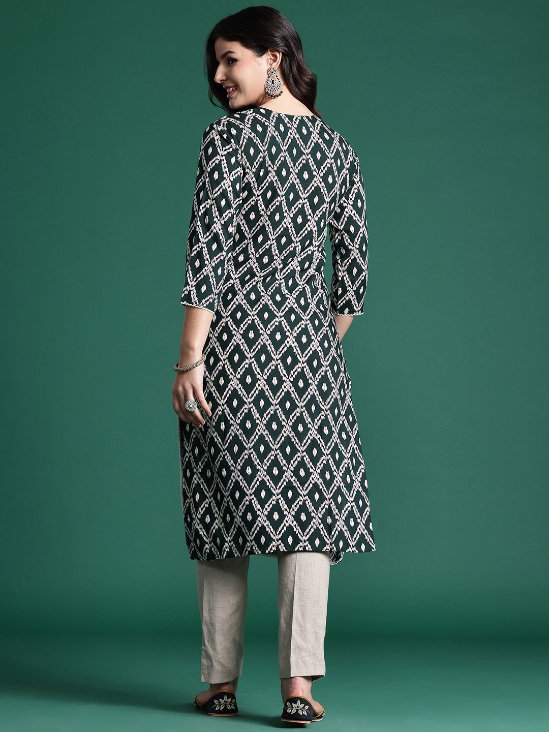 Dhiyona IE Geometric Printed Mirror Work Kurta