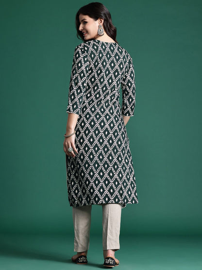 Dhiyona IE Geometric Printed Mirror Work Kurta