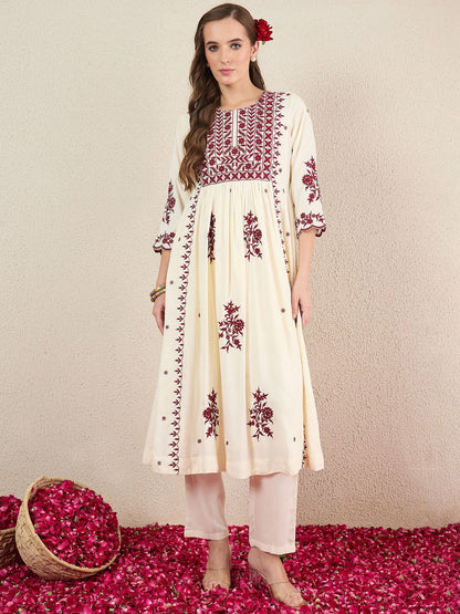 Dhiyona IE Women Ethnic Motifs Embroidered Kurta with Trousers & Dupatta