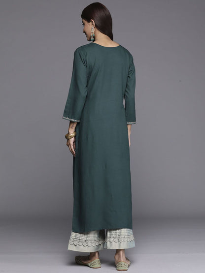 Dhiyona IE Ethnic Motifs Embroidered Round Neck Sequins Straight Kurtas