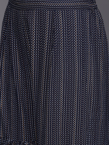 Dhiyona IE Women Navy Blue Printed Pure Cotton Kurta with Sharara