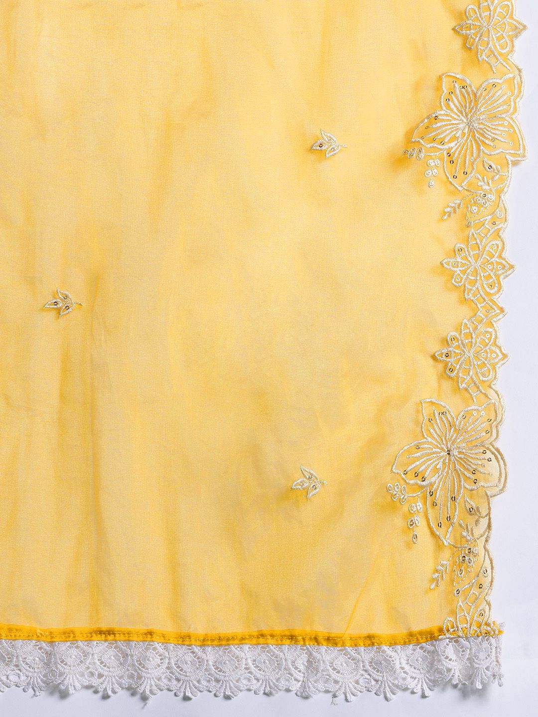 Floral Embroidered Thread Work Kurta With Trousers & Dupatta