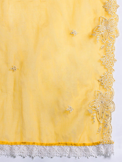 Floral Embroidered Thread Work Kurta With Trousers & Dupatta