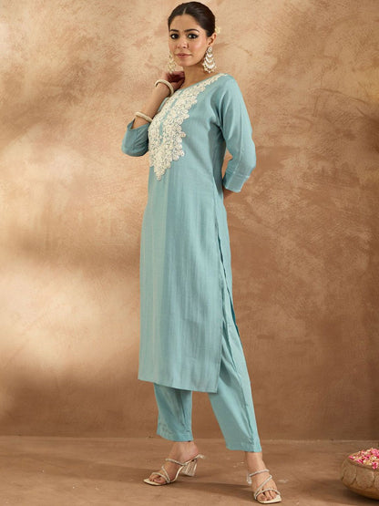 Dhiyona IE Women Ethnic Motifs Embroidered Regular Thread Work Kurta with Trousers