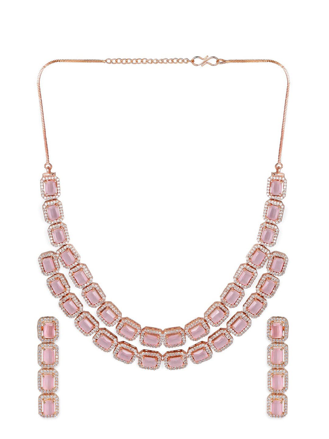 Dhiyona RJ Women's 22K Rose Gold-Plated Pink Gemstones & CZ Studded Handcrafted Jewellery Set