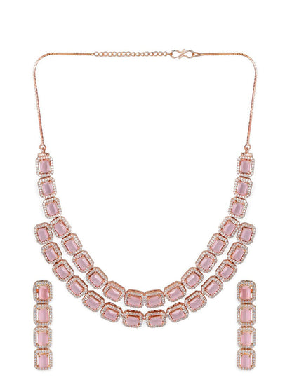 Dhiyona RJ Women's 22K Rose Gold-Plated Pink Gemstones & CZ Studded Handcrafted Jewellery Set