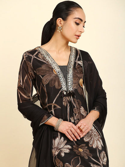 Dhiyona SO Women's Floral Printed Gotta Patti Kurta with Trousers & With Dupatta
