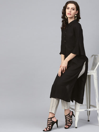Dhiyona IE Women Black Solid Straight Kurta