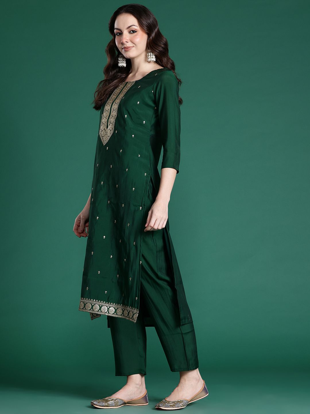 Ethnic Motifs Embroidered Regular Kurta with Trousers & Dupatta
