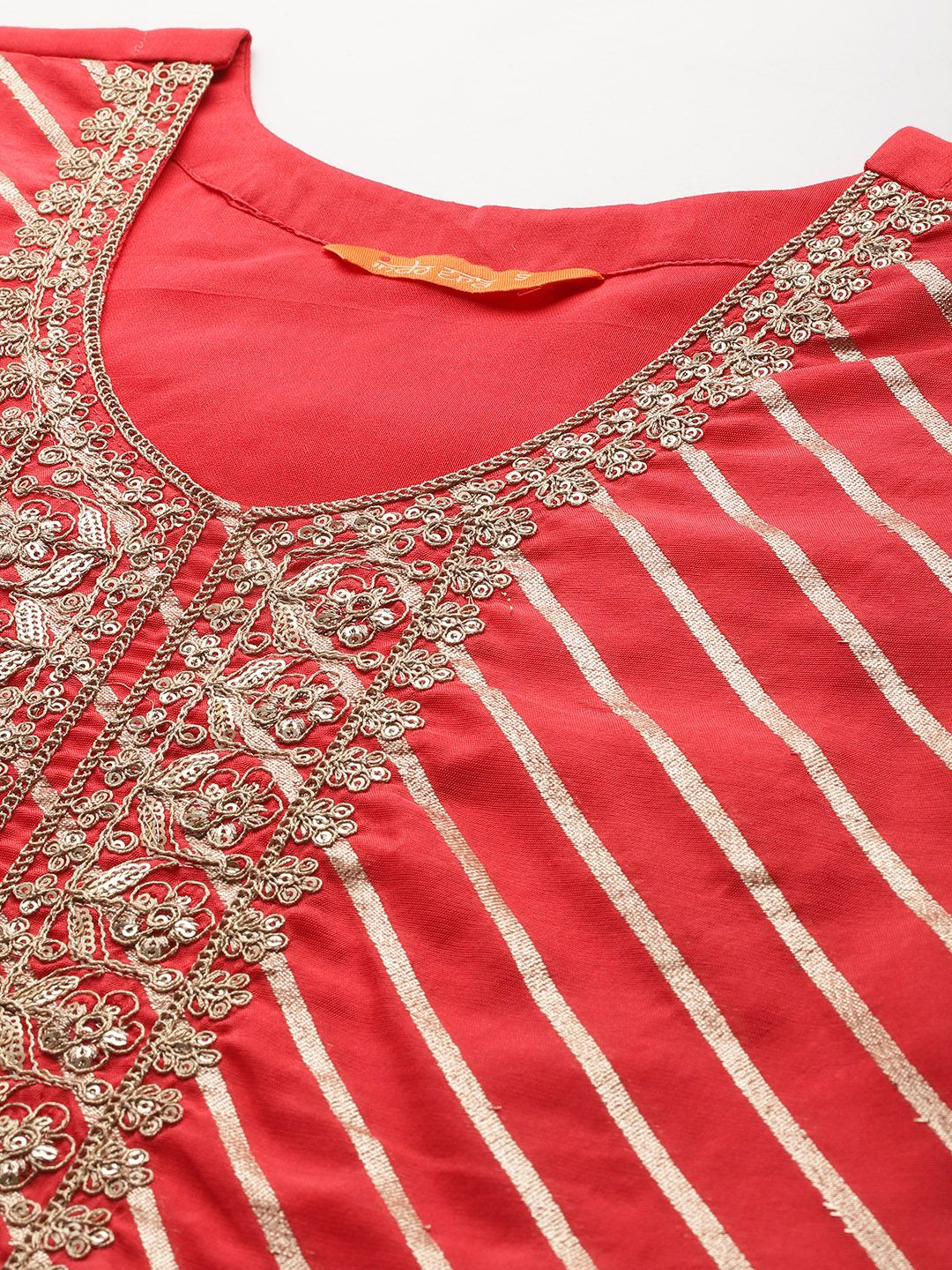 Dhiyona IE Striped Sequinned Chanderi Silk Kurta With Trousers & Dupatta