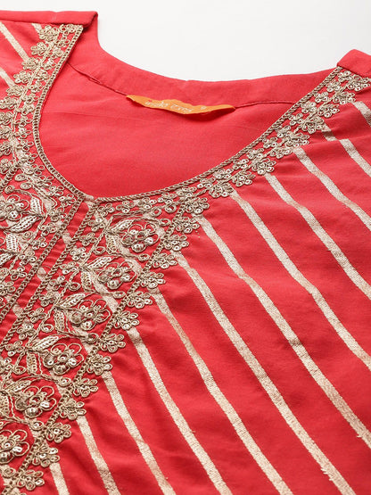 Dhiyona IE Striped Sequinned Chanderi Silk Kurta With Trousers & Dupatta