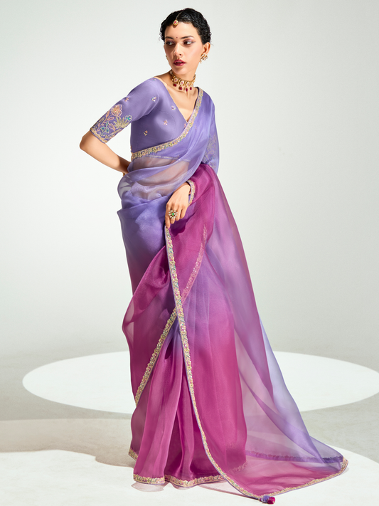 Dhiyona KM Women Purple Shade Organza Saree
