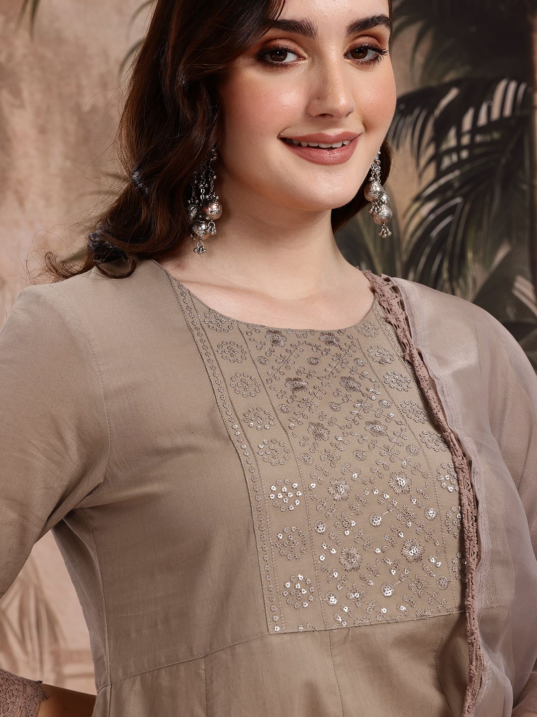 Dhiyona SN Women's Floral Embroidered Empire Pure Cotton Kurta Sets With Dupatta