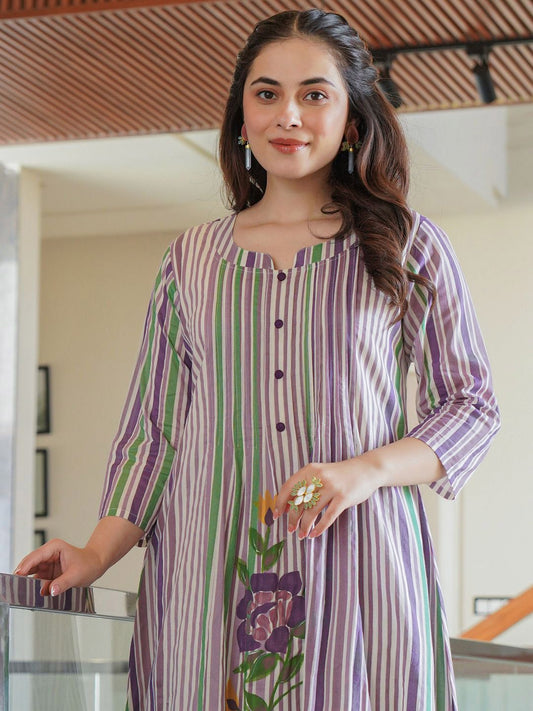 Dhiyona IE Floral Printed Pure Cotton Tunic With Trousers Co-Ords