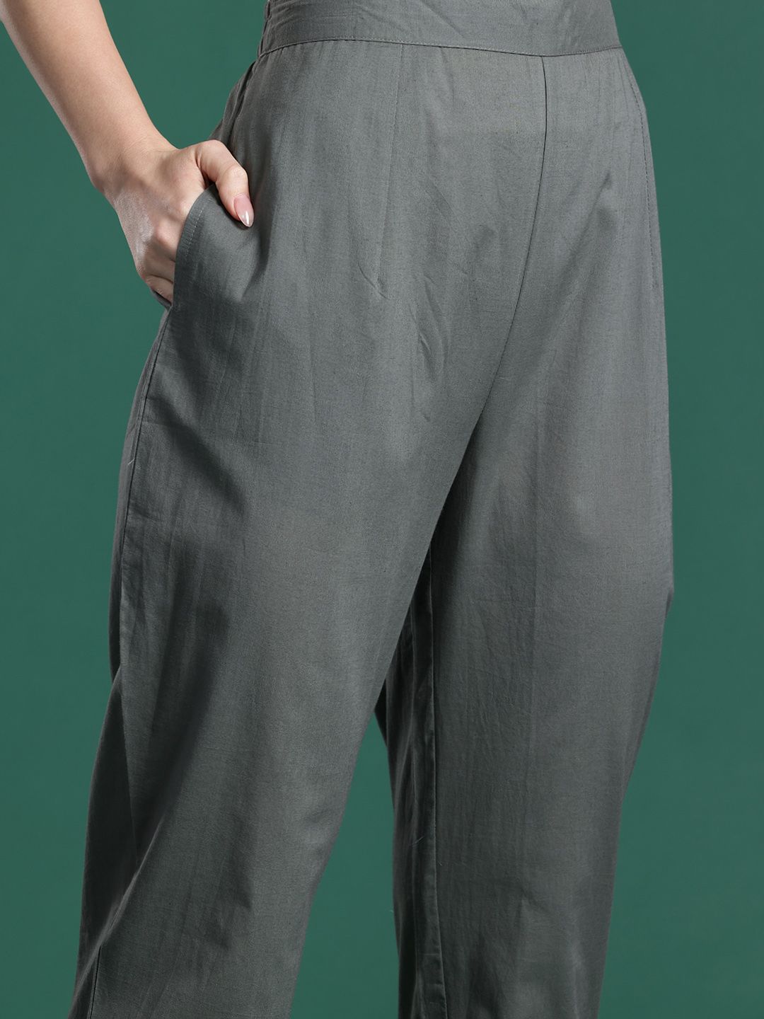 Embroidered Thread Work Pure Cotton Kurta with Trousers & With Dupatta