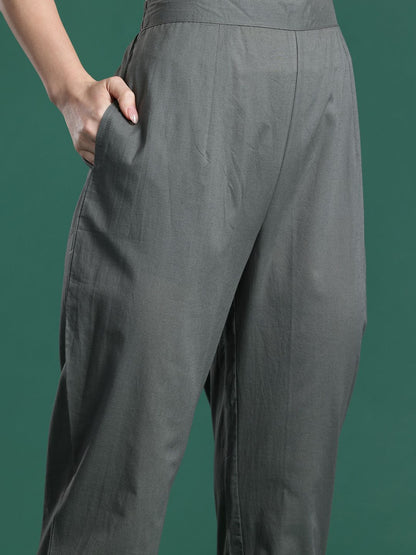 Embroidered Thread Work Pure Cotton Kurta with Trousers & With Dupatta