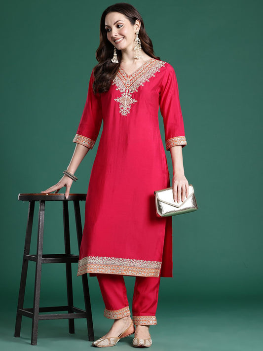 Ethnic Motifs Embroidered Kurta with Trousers