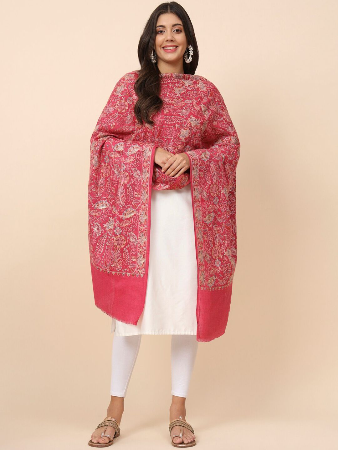 Dhiyona PA Women Floral Embroidered Pure Woollen Shawl